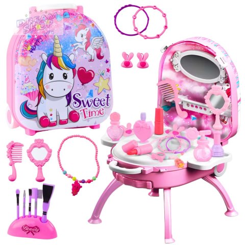 Zestaw Pięknośći Toaletka W Walizce 2w1 Akcesoria Jdnorożec Różowa