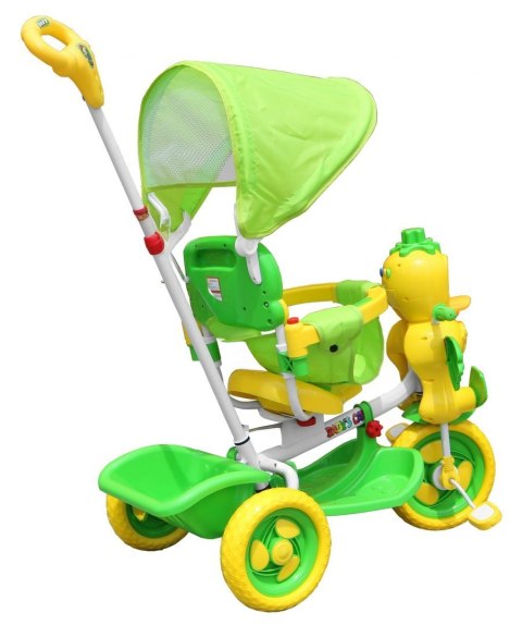 3-kołowy Rowerek dla dzieci Kaczka Zielony + Dźwięki + Daszek + Barierka + Podnóżek + Rączka + Schowek