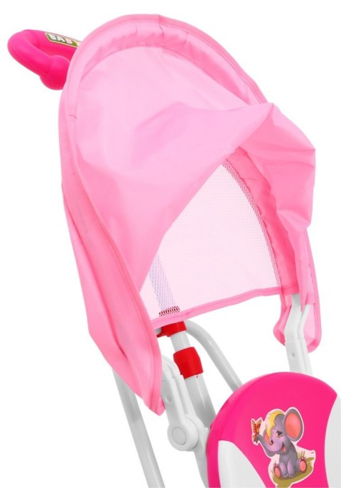 3-kołowy Rowerek dla dzieci Słonik Różowy + Dźwięki + Daszek + Barierka + Podnóżek + Rączka + Schowek