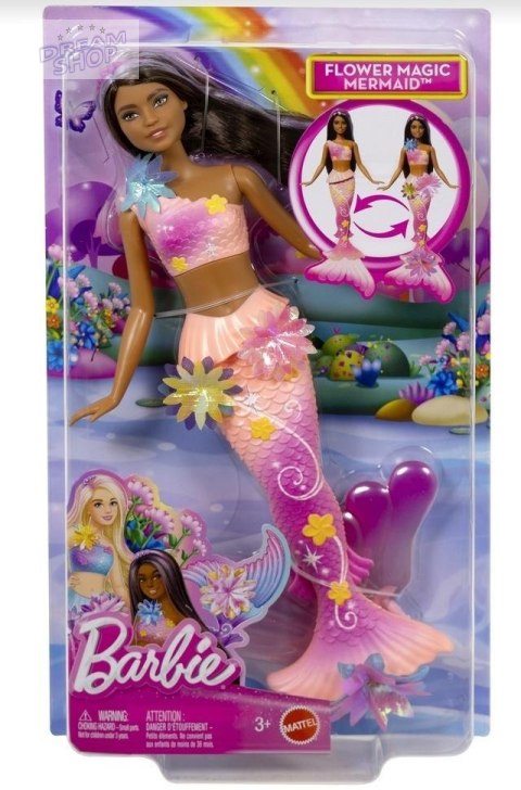 Barbie Syrenka Rozkwitające kwiaty Lalka brunetka