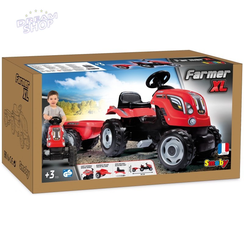 Traktor na pedały dla dziecka Smoby Farmer XL z przyczepą - Czerwony Traktor na pedały dla dziecka Smoby Farmer XL z przyczepą - Czerwony