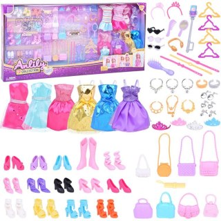 Bogaty zestaw Sukienki Buty Torebki Błyszczące dodatki dla lalki ZA5417
