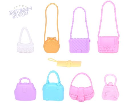 Bogaty zestaw Sukienki Buty Torebki Błyszczące dodatki dla lalki ZA5417