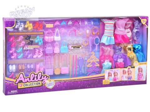 Bogaty zestaw Sukienki Buty Torebki Błyszczące dodatki dla lalki ZA5417