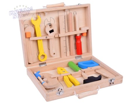 Drewniana Walizka z narzędziami Młotek Piła Śrubokręt 10 narzędzi ZA5382