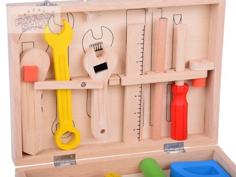 Drewniana Walizka z narzędziami Młotek Piła Śrubokręt 10 narzędzi ZA5382