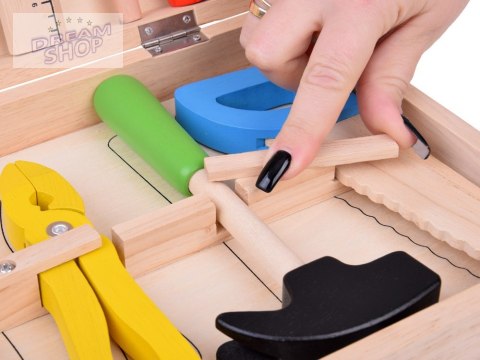 Drewniana Walizka z narzędziami Młotek Piła Śrubokręt 10 narzędzi ZA5382