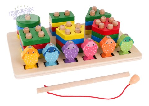 Drewniana Zabawka Edukacyjna 2w1 dla dzieci 3+ Układanka sensoryczna + Gra Łowienie rybek