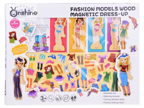 Drewniane Puzzle magnetyczne Ubranka Moda stylizacje 4 modelki ZA4807