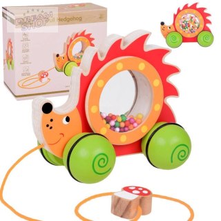 Drewniany Jeżyk na kółkach z kolorowymi kuleczkami zabawka ZA5379