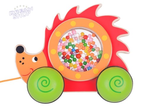 Drewniany Jeżyk na kółkach z kolorowymi kuleczkami zabawka ZA5379