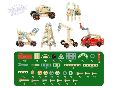 Drewniany Zestaw konstrukcyjny Klocki zbuduj Auto Wieże 129 ele ZA5381