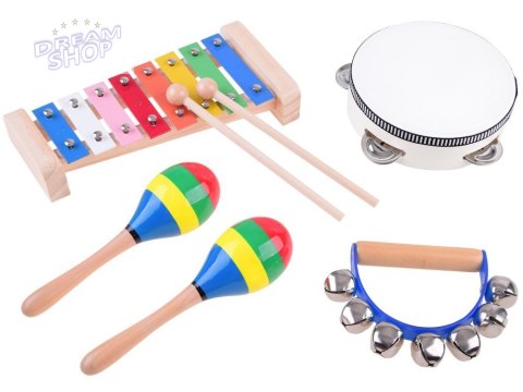Drewniany zestaw instrumentów 4w1 zabawka IN0134