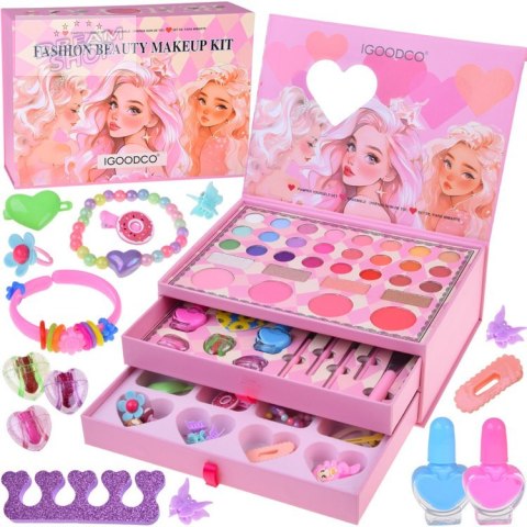 Duży zestaw do makijażu - uroczy KUFEREK z kosmetykami i biżuterią ZA5693