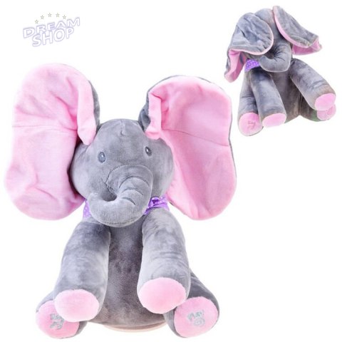 Interaktywny pluszowy Słoń maskotka Słonik zakrywa oczka śpiewa ZA3112 Interaktywny pluszowy Słoń maskotka Słonik zakrywa oczka śpiewa ZA3112
