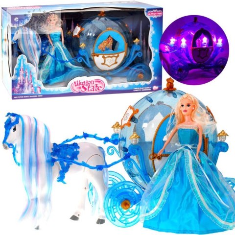 Karoca Kopciuszek + koń z grzywą chodzi rży + lalka w balowej sukni ZA1362