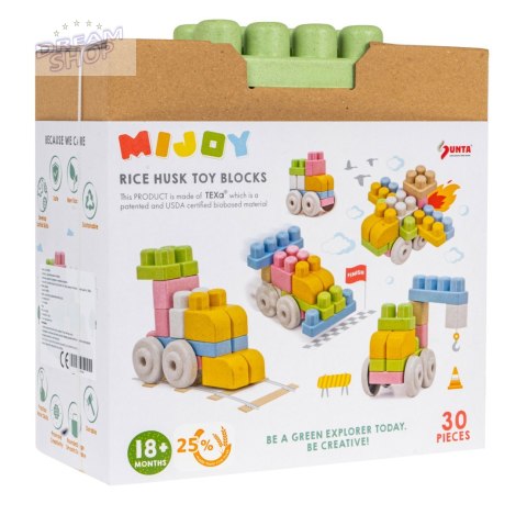 Klocki BIO dla dzieci 18m+ Zestaw 30 el. + Biotworzywo + Pastelowe kolory + Okrągłe brzegi