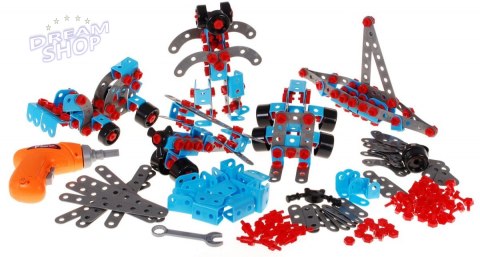 Klocki konstrukcyjne dla dzieci 6+ Elektryczna wkrętarka + Narzędzia + 10 modeli do zbudowania 552 el.