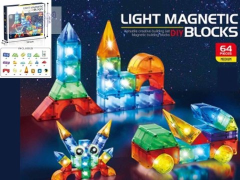 Klocki magnetyczne świecące 64el Klocki magnetyczne świecące 64el