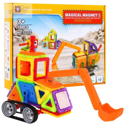 Konstrukcyjne Klocki Magnetyczne dla dzieci 3+ Zestaw 78 el. + Moduł kół + Ramię koparki + Klocki magnetyczne i plastikowe Konstrukcyjne Klocki Magnetyczne dla dzieci 3+ Zestaw 78 el. + Moduł kół + Ramię koparki + Klocki magnetyczne i plastikowe