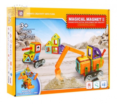 Konstrukcyjne Klocki Magnetyczne dla dzieci 3+ Zestaw 78 el. + Moduł kół + Ramię koparki + Klocki magnetyczne i plastikowe Konstrukcyjne Klocki Magnetyczne dla dzieci 3+ Zestaw 78 el. + Moduł kół + Ramię koparki + Klocki magnetyczne i plastikowe