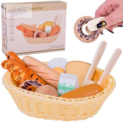 Koszyk z Pieczywem Chleb drewniane jedzenie spożywcze 11ele ZA5383