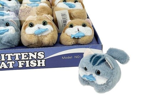 Kotek z rybą machający ogonem pluszowy 13cm MIX Kotek z rybą machający ogonem pluszowy 13cm MIX