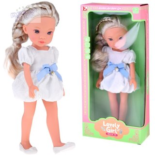 Lovely Girl Urocza Lalka w białej sukience z niebieską kokardką 33cm ZA5850