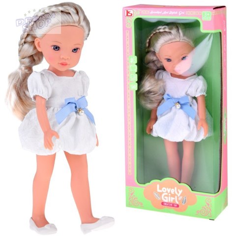 Lovely Girl Urocza Lalka w białej sukience z niebieską kokardką 33cm ZA5850
