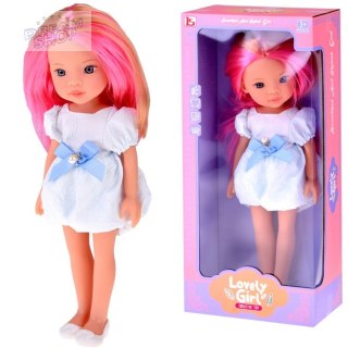 Lovely Girl Urocza Lalka w białej sukience z niebieską kokardką 33cm ZA5850