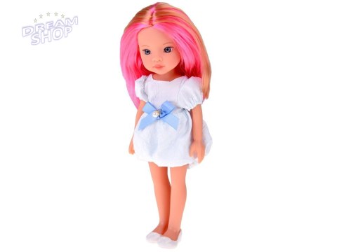 Lovely Girl Urocza Lalka w białej sukience z niebieską kokardką 33cm ZA5850