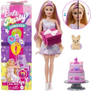 Mattel Barbie Party Unboxed lalka z serii: Urodziny + pies chihuahua ZA6065