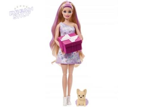 Mattel Barbie Party Unboxed lalka z serii: Urodziny + pies chihuahua ZA6065