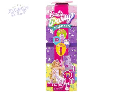 Mattel Barbie Party Unboxed lalka z serii: Urodziny + pies chihuahua ZA6065