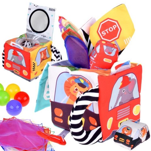 Miękka Kostka Sensoryczna Pojazdy pudełko z chusteczkami montessori ZA5587