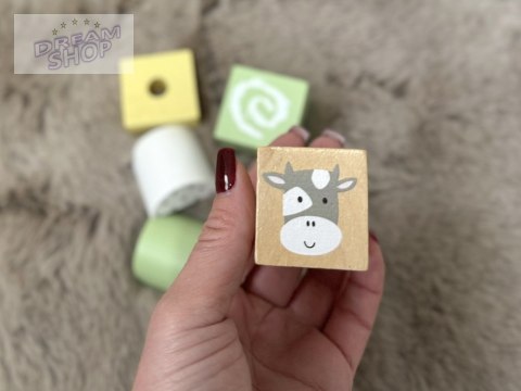 Miętowa Drewniana Kolejka Lokomotywa z Wagonami i Klockami 23 ele ZA5262