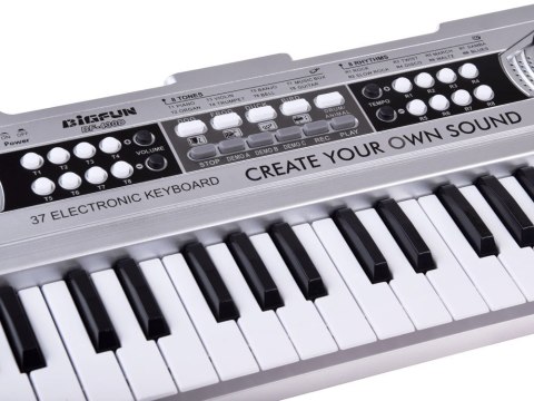 Organy mini KEYBOARD 37-klawiszy + mikrofon SREBRNY IN0183
