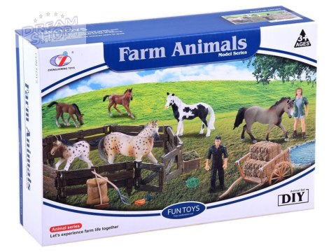 SERIA ZWIERZĘTA FARMA Duży zestaw zwierząt ZAGRODA Figurki KONIE ZA2991