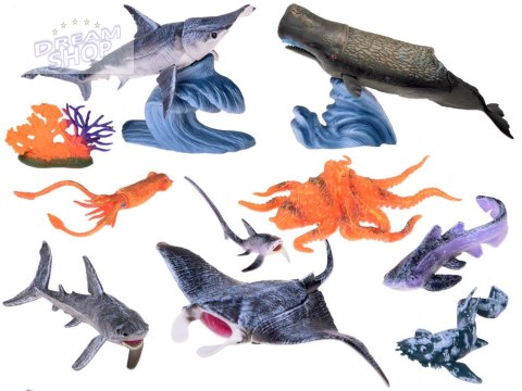 SERIA ZWIERZĘTA MORSKIE Zestaw figurek manta waleń kałamarnica sum ZA5173