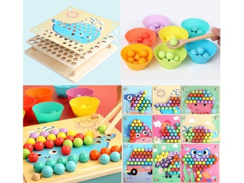 Układanka edukacyjna Montessori Mozaika Koraliki Kulki drewniane ZA4438