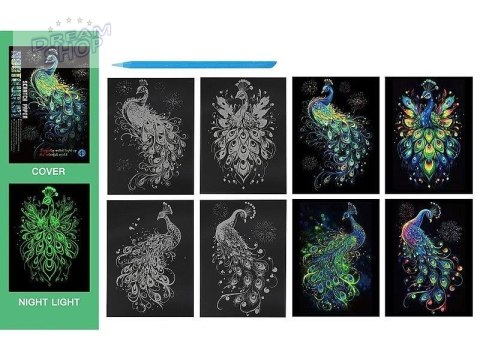 Wydrapywanka kolorowa fluorescencyjna pawie Wydrapywanka kolorowa fluorescencyjna pawie