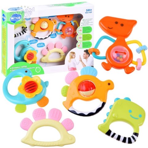 Zestaw 5-szt Grzechotek Gryzak Dinozaury ZA3093