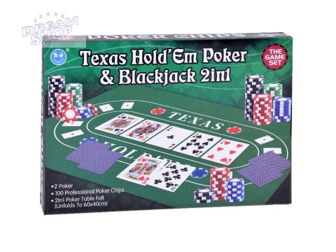 Zestaw Gra karciana 2w1 Poker i BlackJack Żetony + karty + plansza GR0706