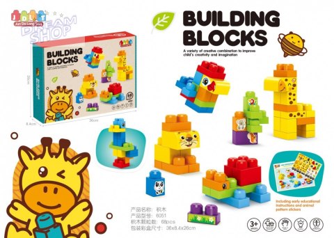 Zestaw klocków konstrukcyjnych dla dzieci 68 el. zwierzątka ZOO + naklejki Zestaw klocków konstrukcyjnych dla dzieci 68 el. zwierzątka ZOO + naklejki