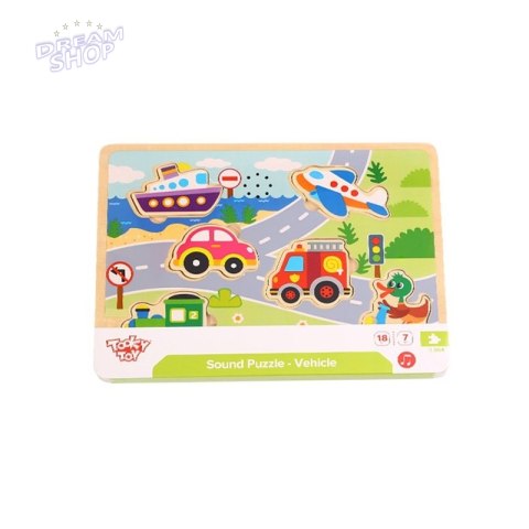 TOOKY TOY Drewniane Puzzle Dźwiękowe Układanka Pojazdy do Dopasowania