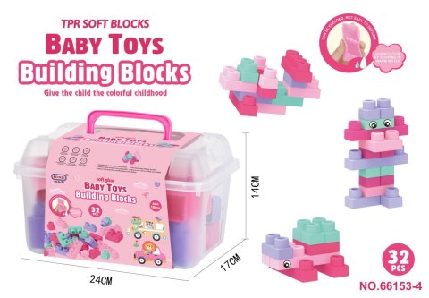 Zestaw Miękkich Klocków 32el. Różowe + Walizka