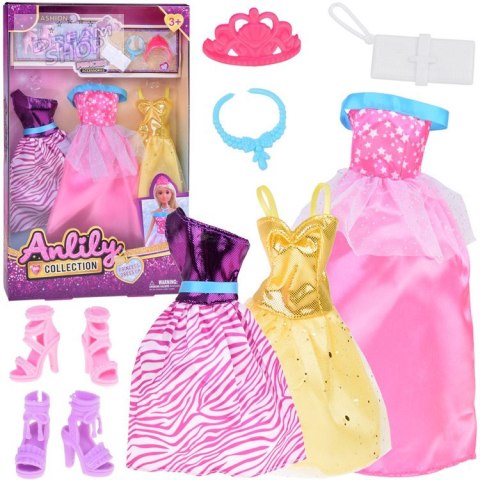 Zestaw Modne ubranka dla lalek Sukienki + biżuteria + akcesoria ZA5413