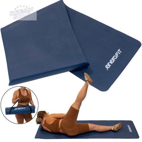 MATA FITNESS NBR ANTYPOŚLIZGOWA 183x60x1CM NIEBIESKA + POKROWIEC ENERO FIT