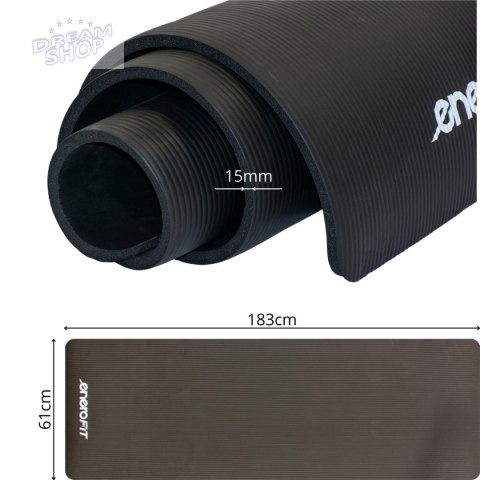 MATA FITNESS NBR ANTYPOŚLIZGOWA 183x61x1.5CM CZARNA + POKROWIEC ENERO FIT