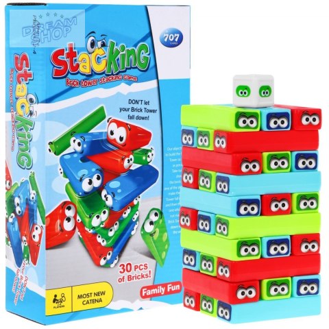Zręcznościowa gra Dżenga Mini dla dzieci 3+ Układanie wieży + 30 kolorowych Klocków + Kostka do gry Zręcznościowa gra Dżenga Mini dla dzieci 3+ Układanie wieży + 30 kolorowych Klocków + Kostka do gry